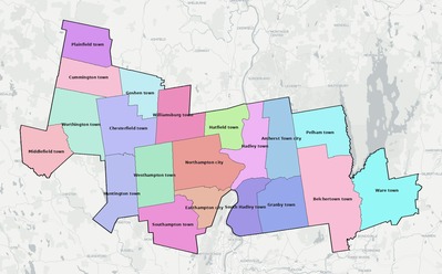 Hampshire County MA townships and subdivisions map