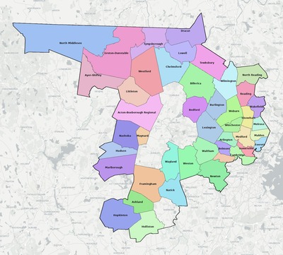 Middlesex County MA school district boundaries map