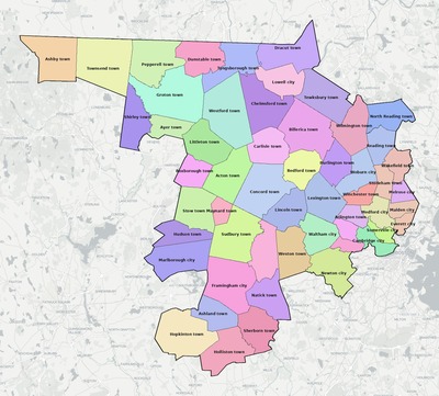 Middlesex County MA townships and subdivisions map