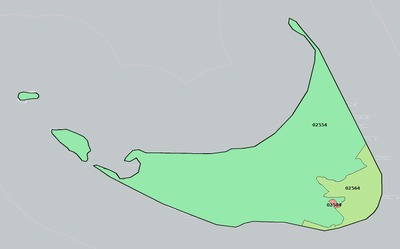Nantucket County MA ZIP code boundaries map