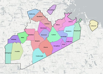 Norfolk County MA school district boundaries map