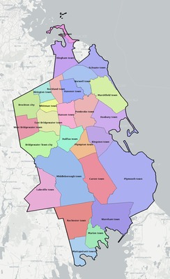 Plymouth County MA townships and subdivisions map