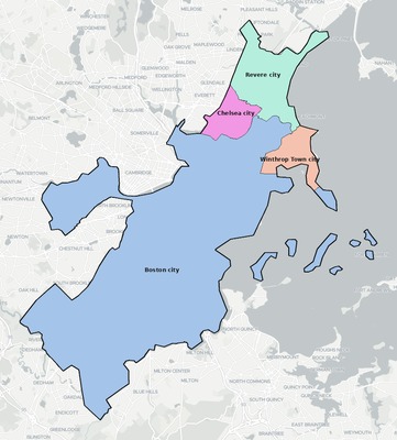 Suffolk County MA townships and subdivisions map