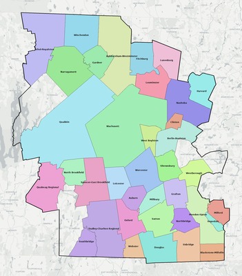 Worcester County MA school district boundaries map