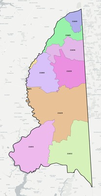 Caroline County MD ZIP code boundaries map