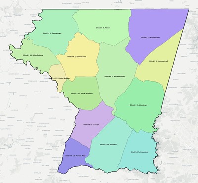 Carroll County MD townships and subdivisions map