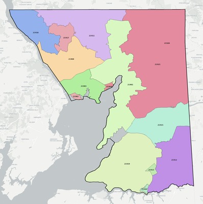 Cecil County MD ZIP code boundaries map