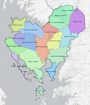 Dorchester County MD townships and subdivisions map