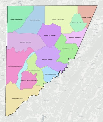 Garrett County MD townships and subdivisions map