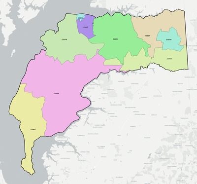 Kent County MD ZIP code boundaries map