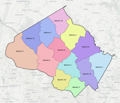 Montgomery County MD townships and subdivisions map