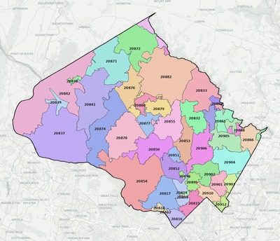 Montgomery County MD ZIP code map preview