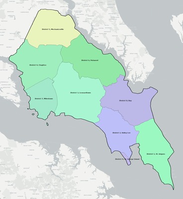 St. Mary's County MD townships and subdivisions map