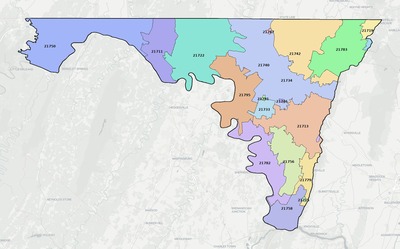 Washington County MD ZIP code boundaries map