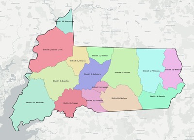 Wicomico County MD townships and subdivisions map