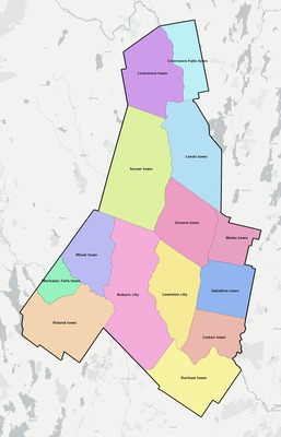 Androscoggin County ME townships and subdivisions map