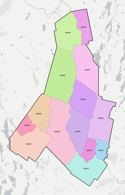 Androscoggin County ME ZIP code boundaries map