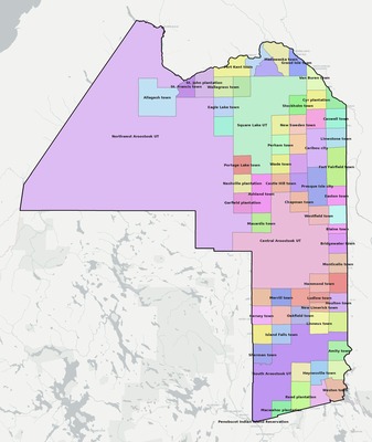 Aroostook County ME townships and subdivisions map