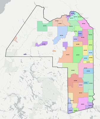 Aroostook County ME ZIP code boundaries map