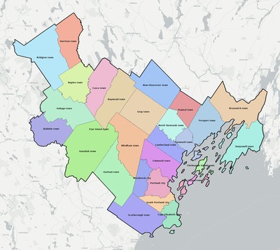 Cumberland County ME townships and subdivisions map