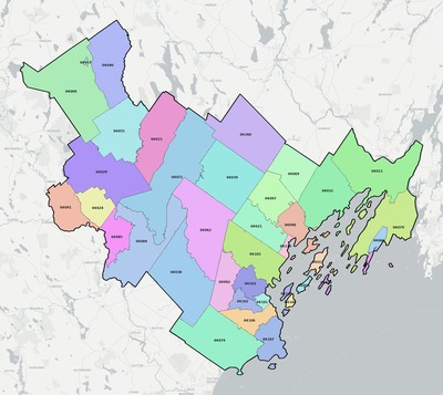 Cumberland County ME ZIP code boundaries map