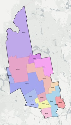 Franklin County ME ZIP code boundaries map