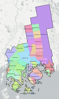 Hancock County ME townships and subdivisions map
