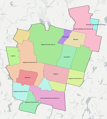 Kennebec County ME school district boundaries map