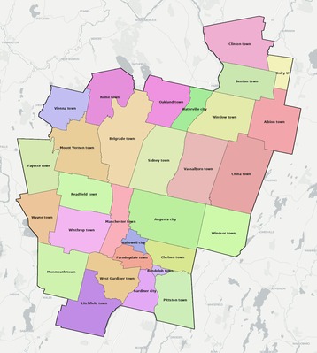 Kennebec County ME townships and subdivisions map