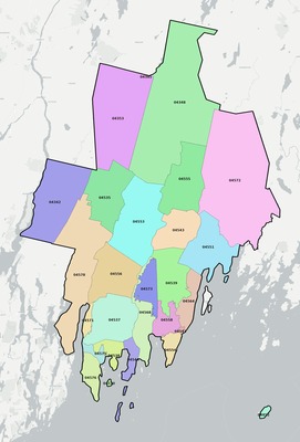 Lincoln County ME ZIP code boundaries map
