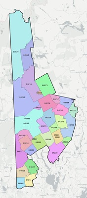 Oxford County ME ZIP code boundaries map