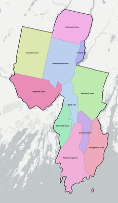 Sagadahoc County ME townships and subdivisions map