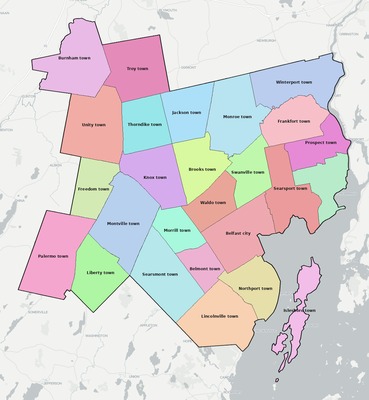 Waldo County ME townships and subdivisions map
