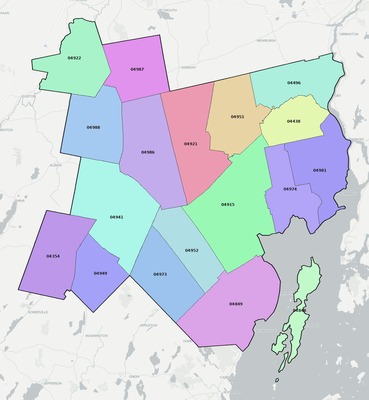 Waldo County ME ZIP code boundaries map