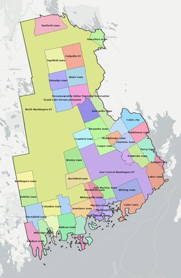 Washington County ME townships and subdivisions map