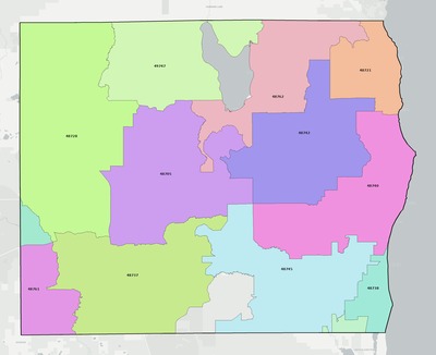 Alcona County MI ZIP code boundaries map