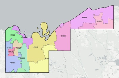 Alger County MI ZIP code boundaries map