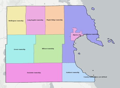 Alpena County MI townships and subdivisions map