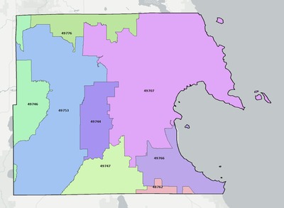 Alpena County MI ZIP code boundaries map