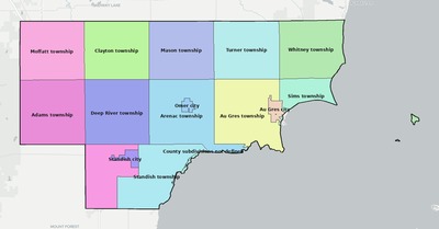 Arenac County MI townships and subdivisions map