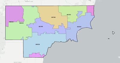 Arenac County MI ZIP code boundaries map