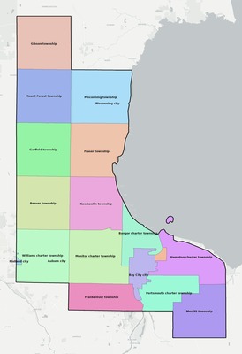 Bay County MI townships and subdivisions map