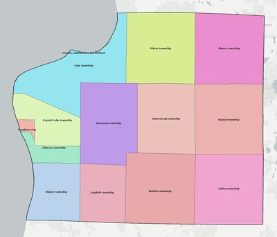 Benzie County MI townships and subdivisions map
