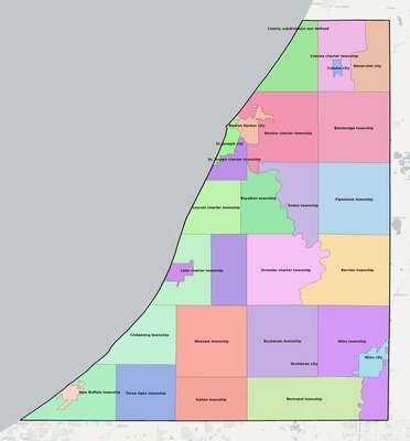 Berrien County MI townships and subdivisions map