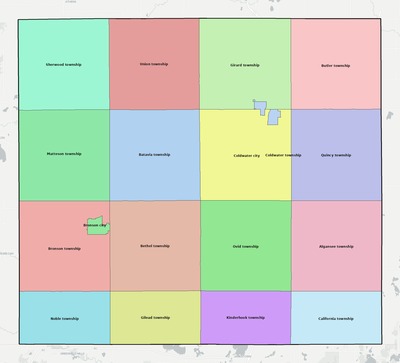 Branch County MI townships and subdivisions map