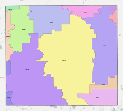 Branch County MI ZIP code boundaries map