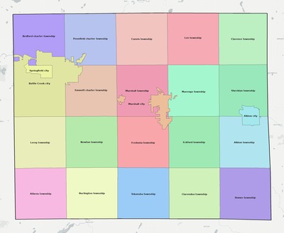 Calhoun County MI townships and subdivisions map