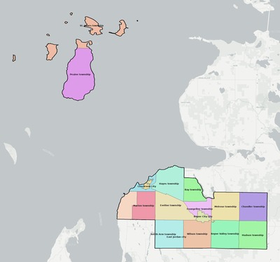 Charlevoix County MI townships and subdivisions map