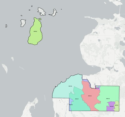Charlevoix County MI ZIP code boundaries map