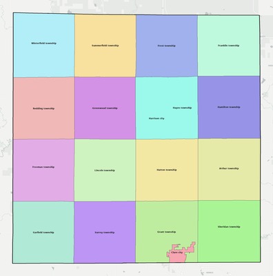 Clare County MI townships and subdivisions map